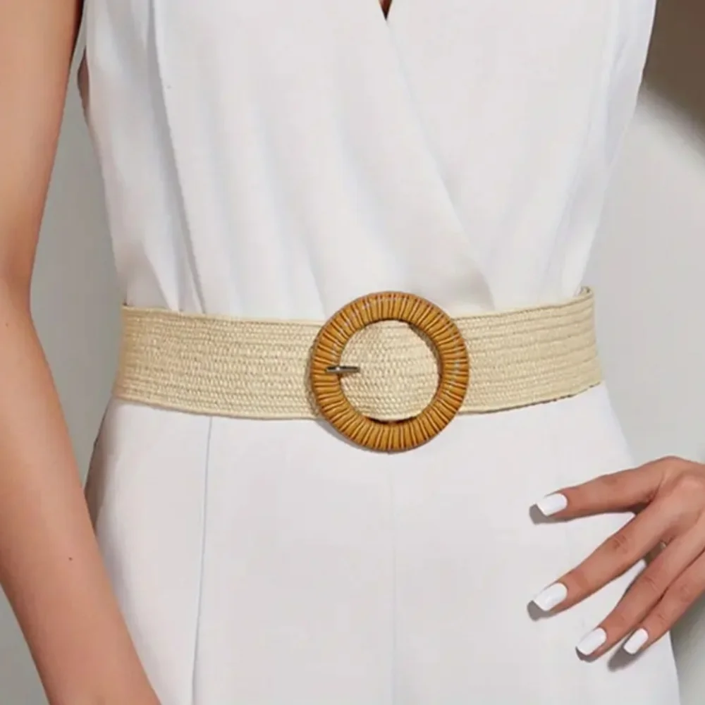 2Pcs Buckle Braided Straw Belts